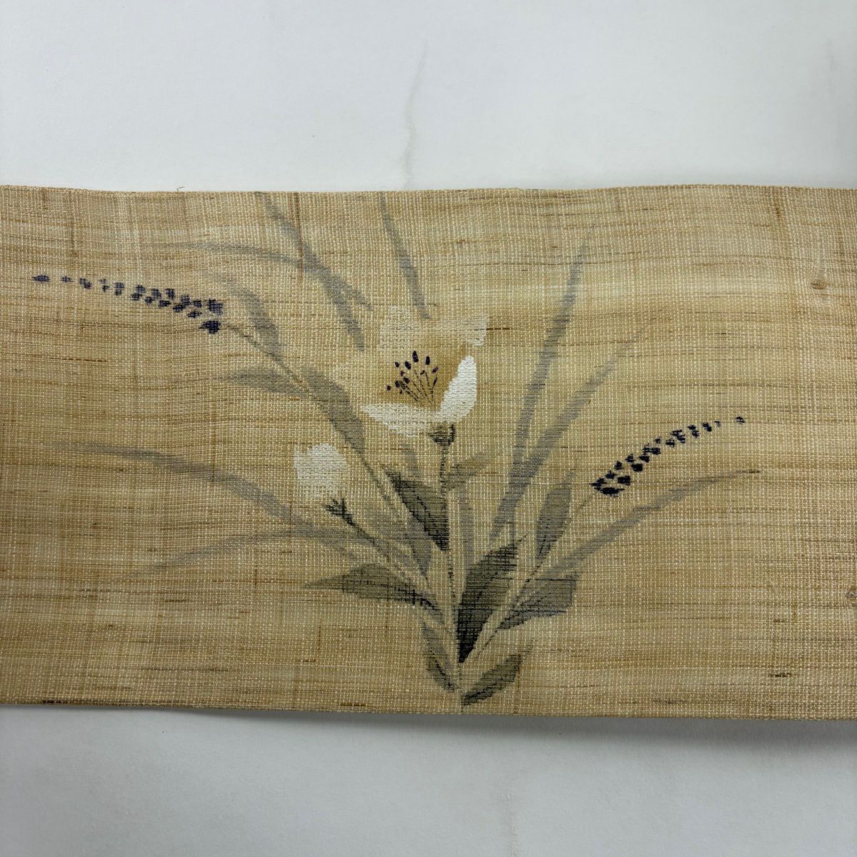 【美品】 名古屋帶 秀品級 夏帶 草花紋 薄茶 純麻
