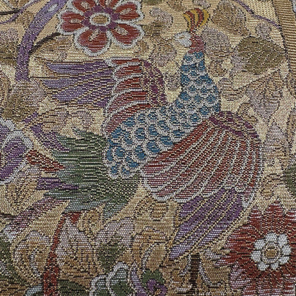 【美品】 袋帶 秀品級 華紋 花鳥 金銀線 金金箔 金色 六通 純蠶絲