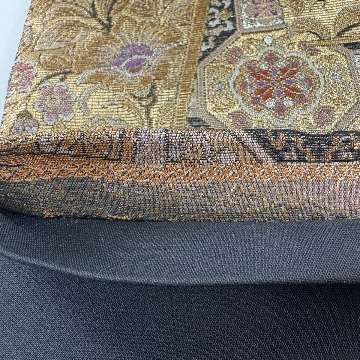 【美品】 袋帶 秀品級 華紋 花鳥 金銀線 金金箔 金色 六通 純蠶絲