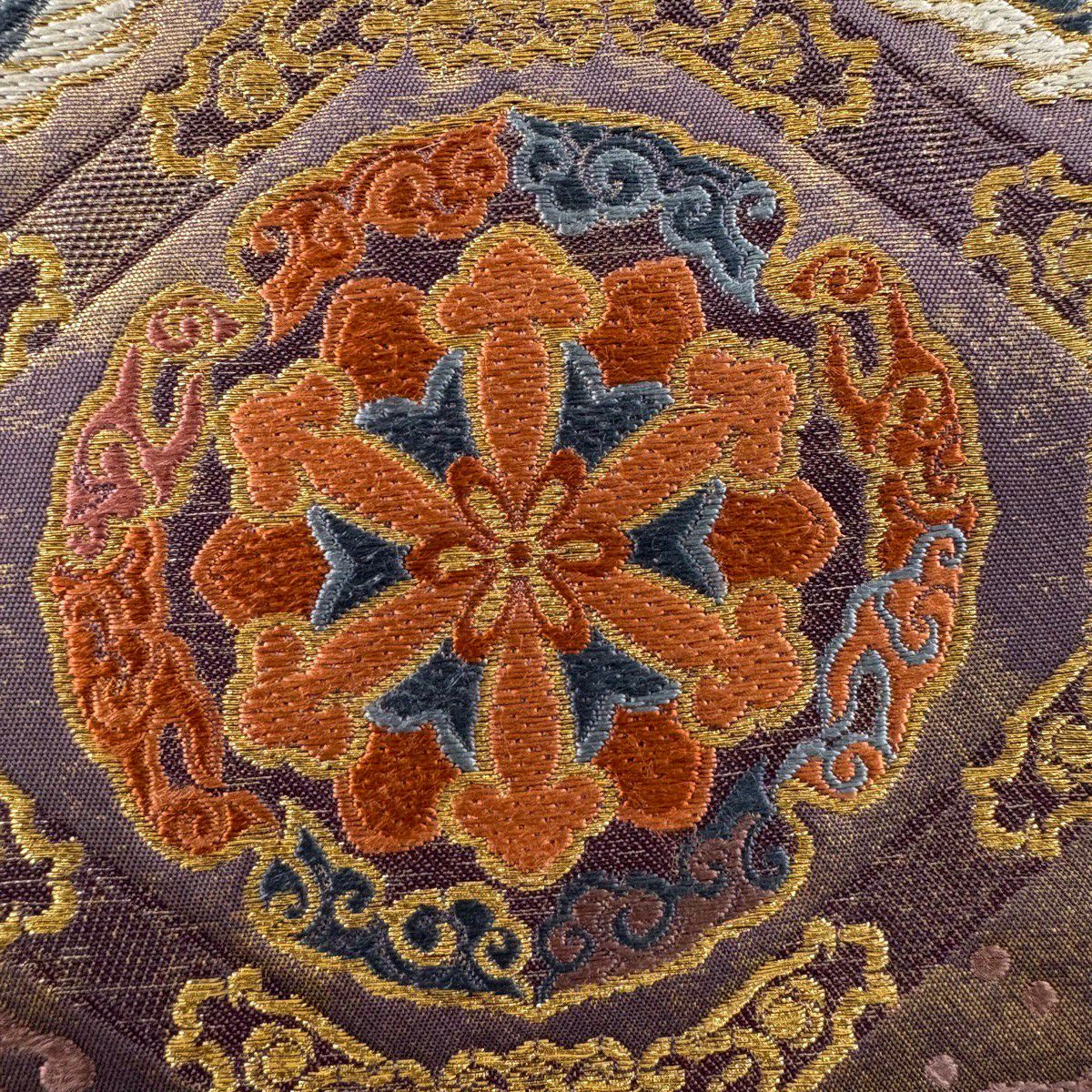 【美品】 袋帶 秀品級 向鳥 華紋 金絲 金金箔 紫 六通 純蠶絲