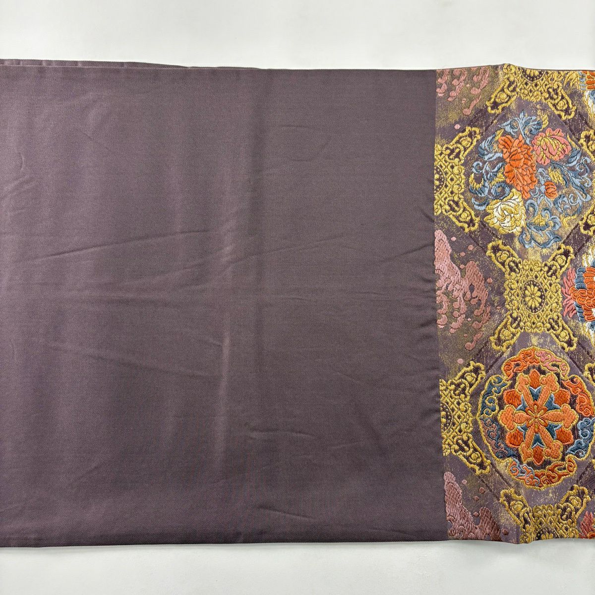 【美品】 袋帶 秀品級 向鳥 華紋 金絲 金金箔 紫 六通 純蠶絲