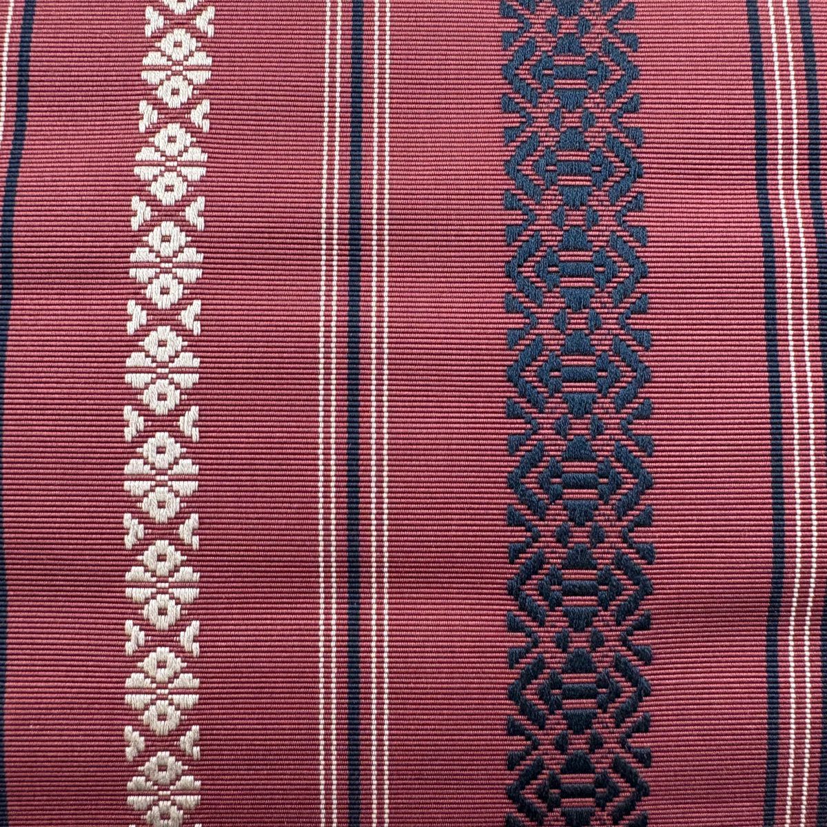 【美品】 名古屋帶 秀品級 八寸名古屋帶 縞 独鈷 小豆 純蠶絲