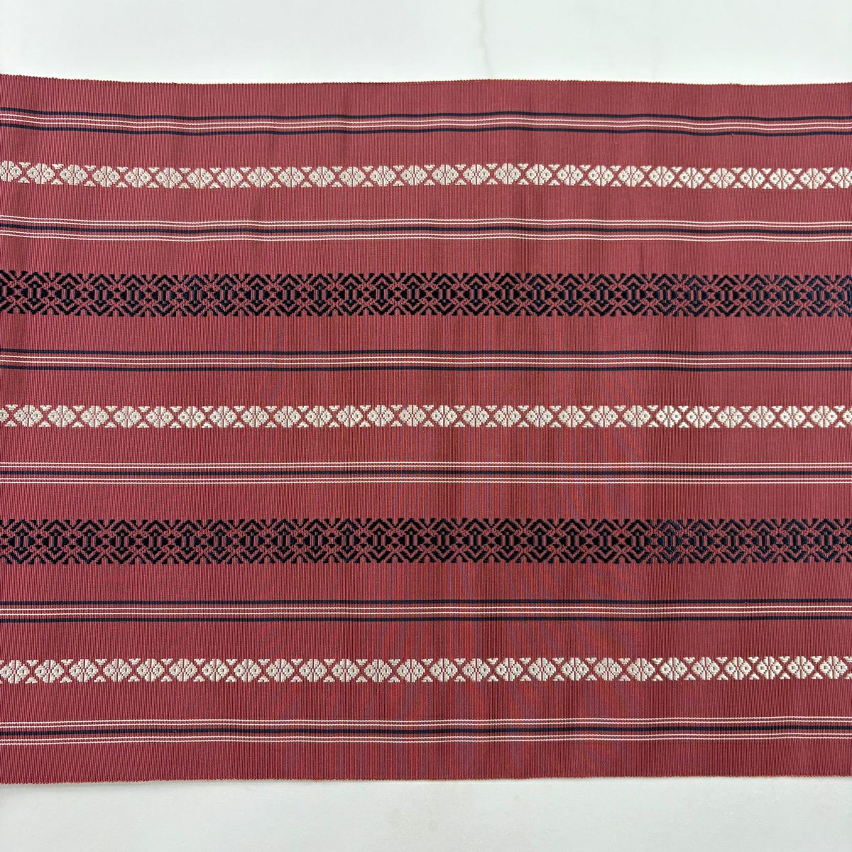 【美品】 名古屋帶 秀品級 八寸名古屋帶 縞 独鈷 小豆 純蠶絲