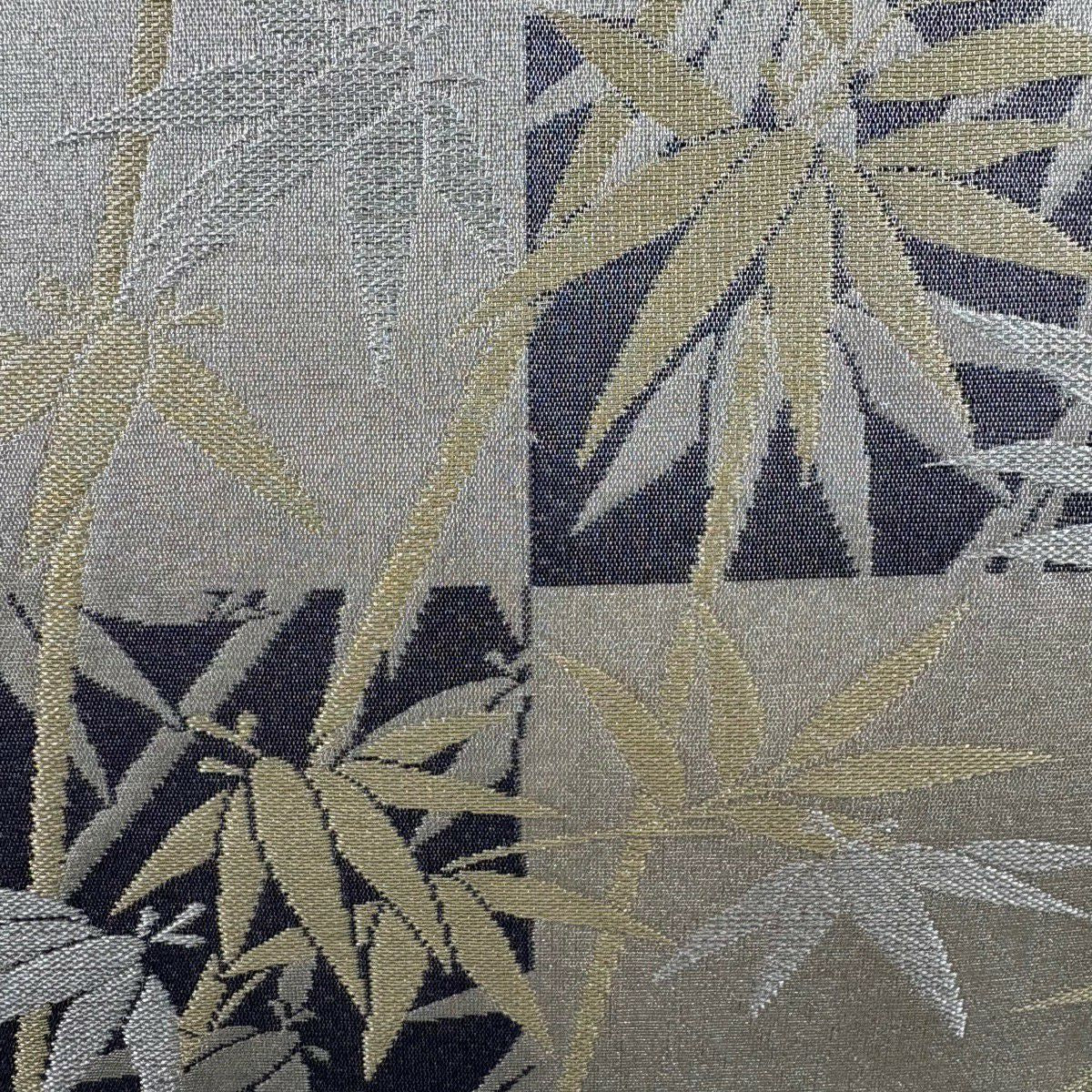 袋帶 秀品級 附落款 市松樹 笹 金銀線 米色 六通 純蠶絲