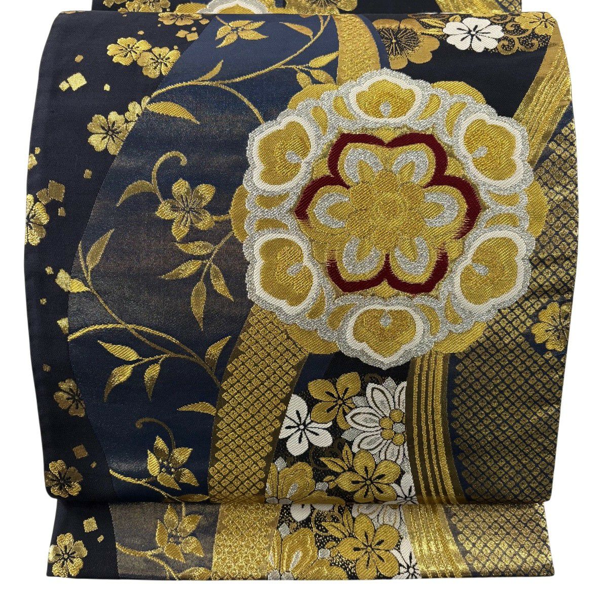 【美品】 袋帶 秀品級 優美錦 振袖禮服禮服向き 華紋 花唐草紋 金銀彩 金金箔 黑 六通 純蠶絲