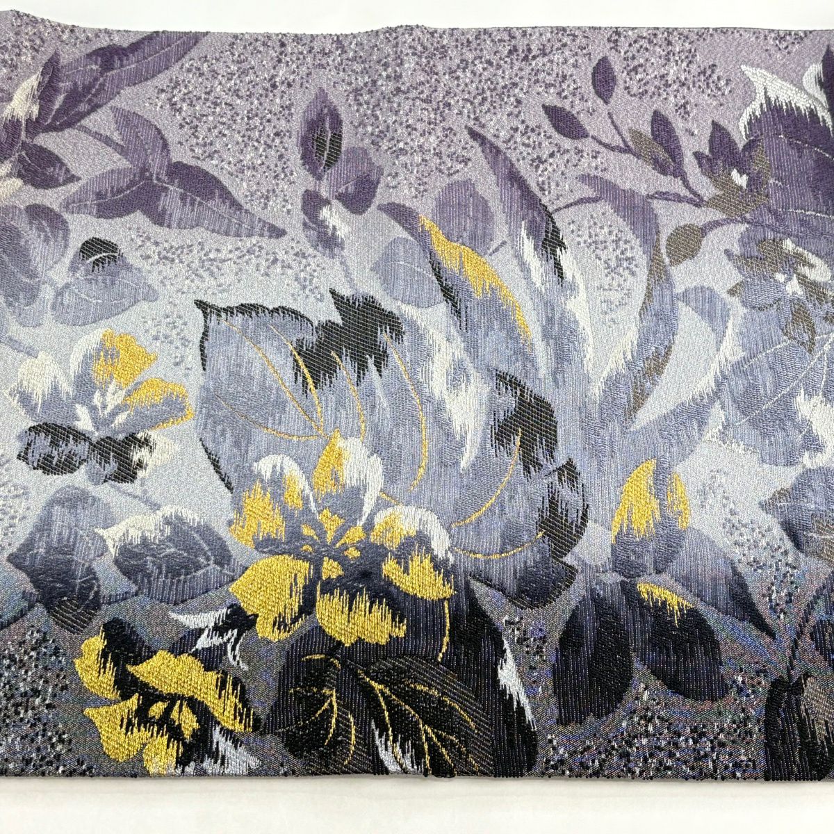 【美品】 袋帶 名品級 草花紋 金銀彩 拉麵絲 紫色 大鼓圖案 純蠶絲