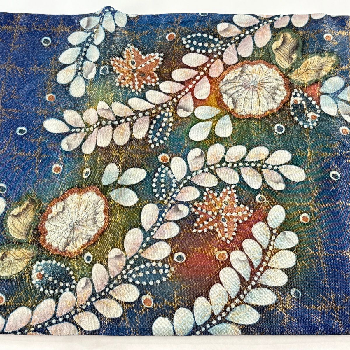 【美品】 袋帶 名品級 落款あり 辻花染 變格子 金絲 金金箔 青紫 お太鼓柄 純蠶絲