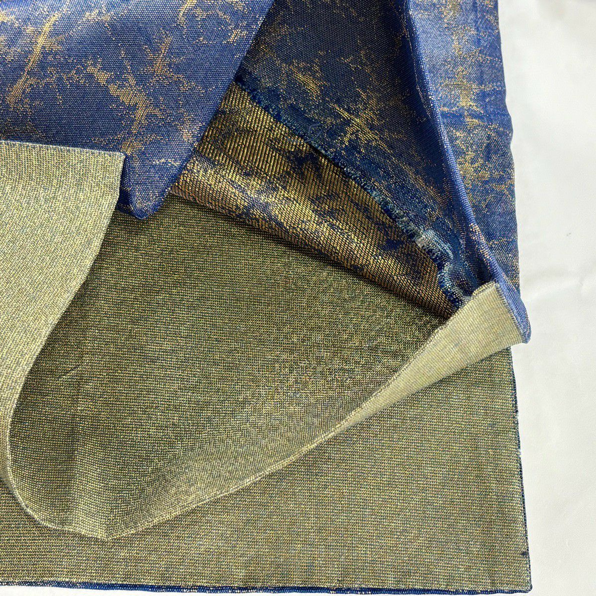 【美品】 袋帶 名品級 落款あり 辻花染 變格子 金絲 金金箔 青紫 お太鼓柄 純蠶絲
