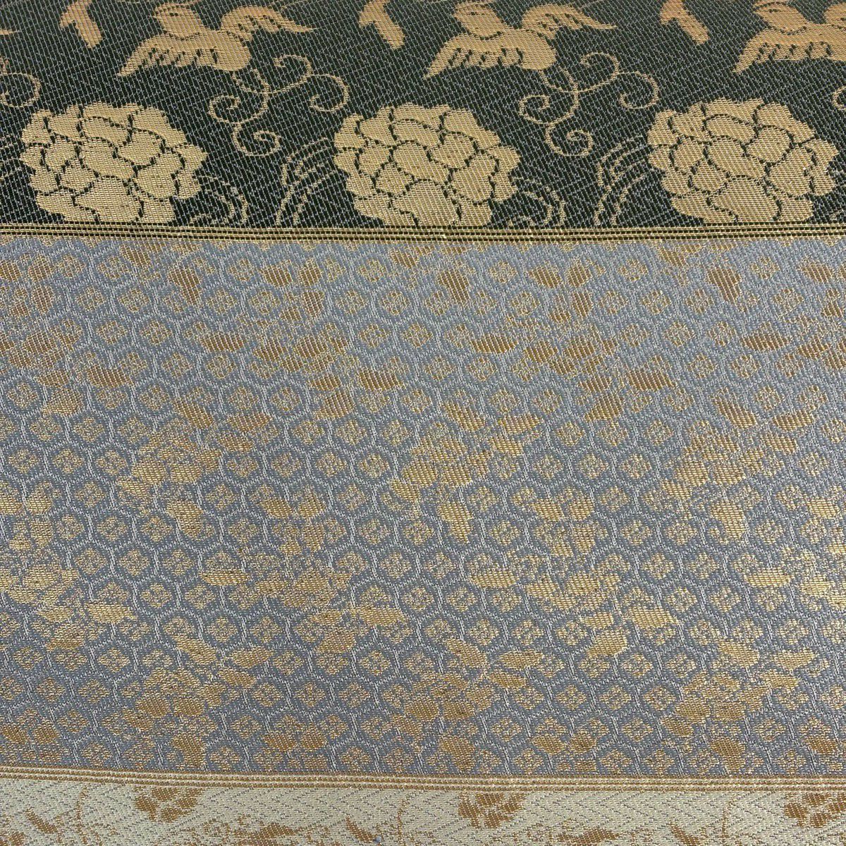 【美品】名古屋帶 名品級 鳥 段紋樣 金金箔 灰色 純蠶絲