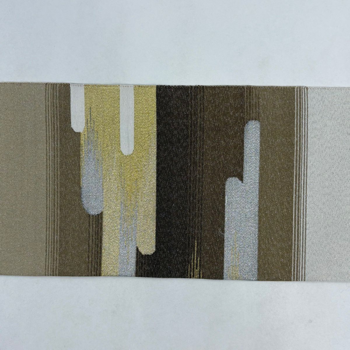 【美品】名古屋帶 名品級 八寸名古屋帶 霞 金銀彩 綴織 茶 純蠶絲