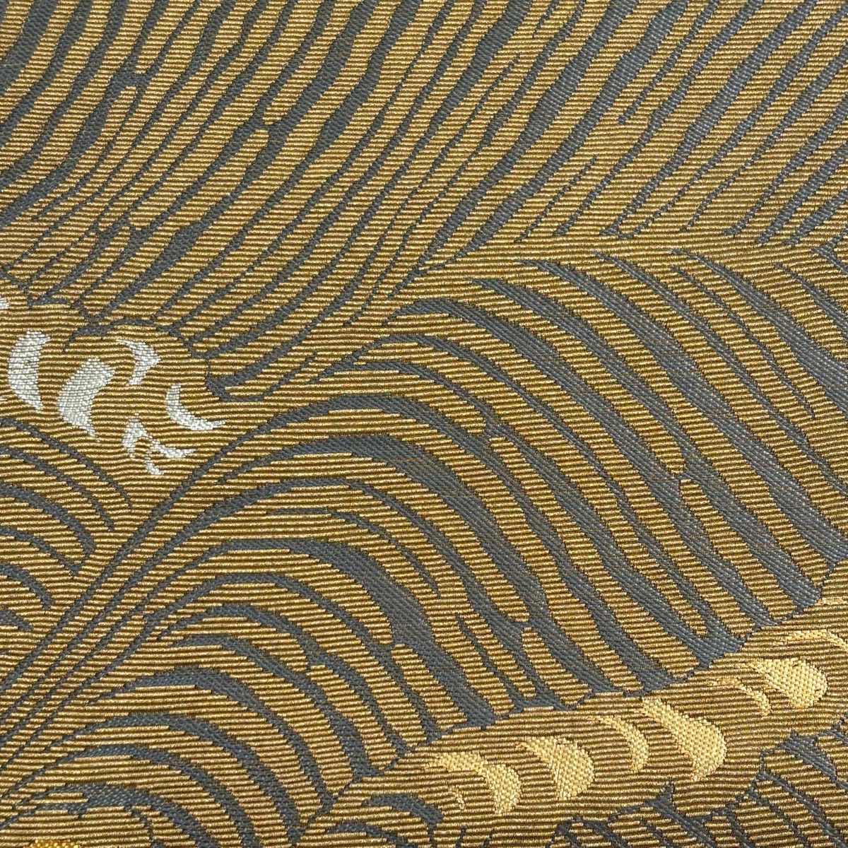 【美品】 袋帶 名品級 花井幸子 落款あり 金華山織 波頭 金絲 金金箔 灰色 六通 純蠶絲
