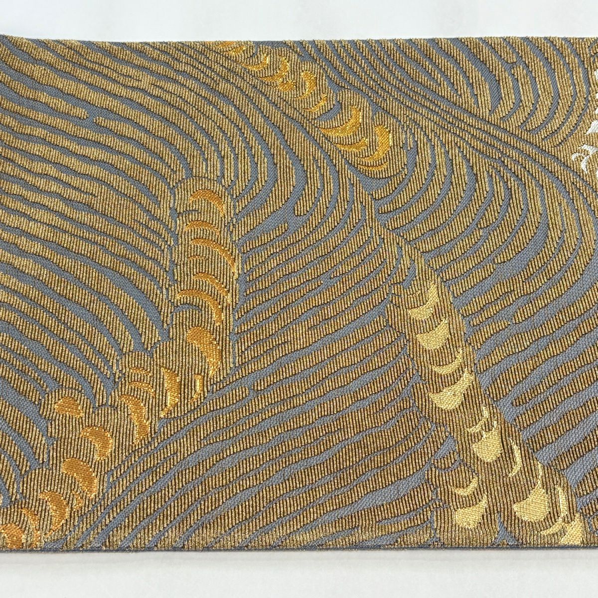 【美品】 袋帶 名品級 花井幸子 落款あり 金華山織 波頭 金絲 金金箔 灰色 六通 純蠶絲
