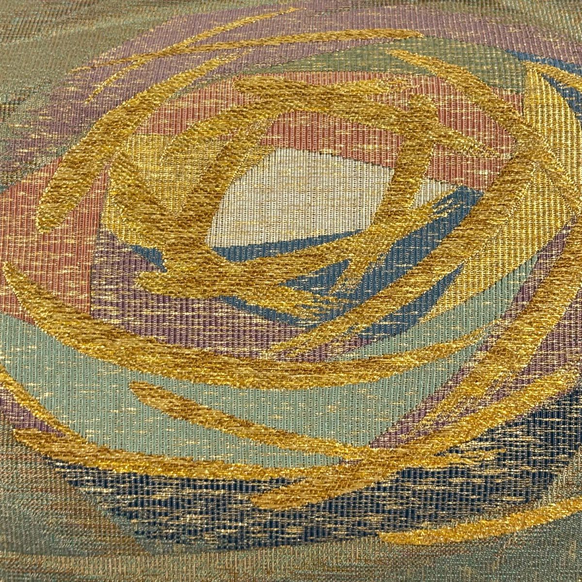 【美品】 袋帶 名品級 花 金絲 金金箔 鶯色 六通 純蠶絲