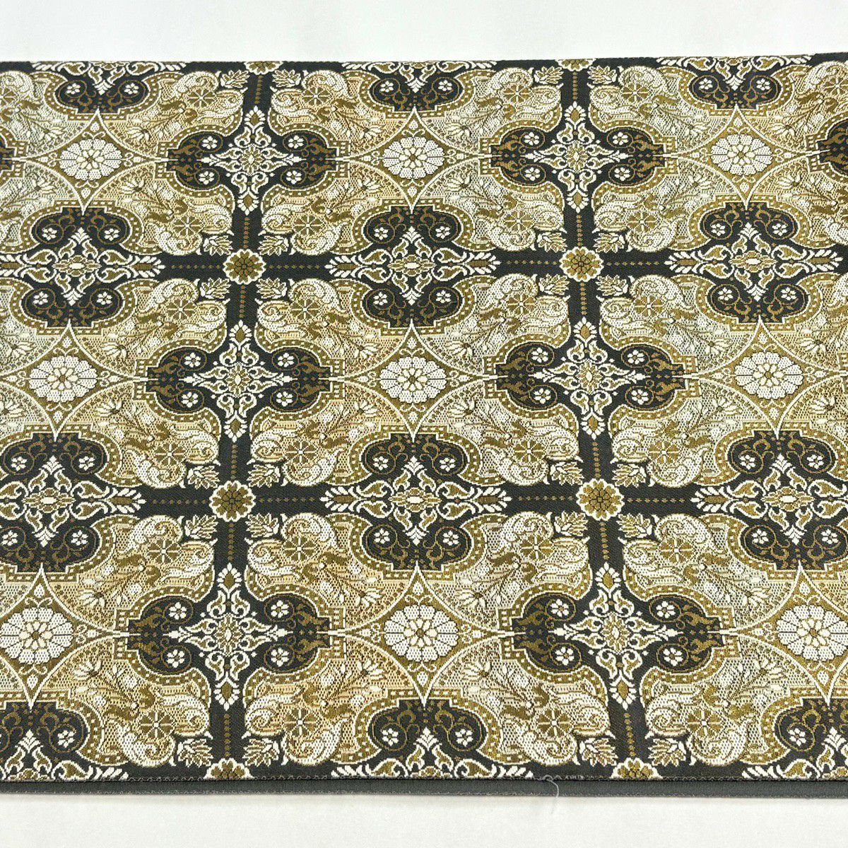 【美品】 袋帶 名品級 附落款 帶屋道伯 宮廷綴 花唐草紋 格子 金金箔 草木染 金色 全通 純蠶絲