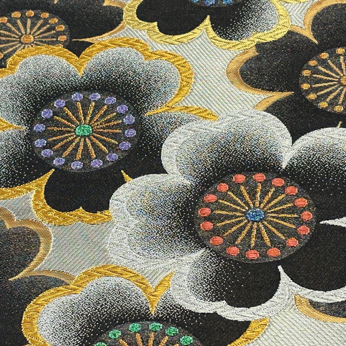 袋帶 名品級 じゅらく 落款あり 振袖禮服向き 樱花 金銀絲 金金箔 銀色 六通 純蠶絲