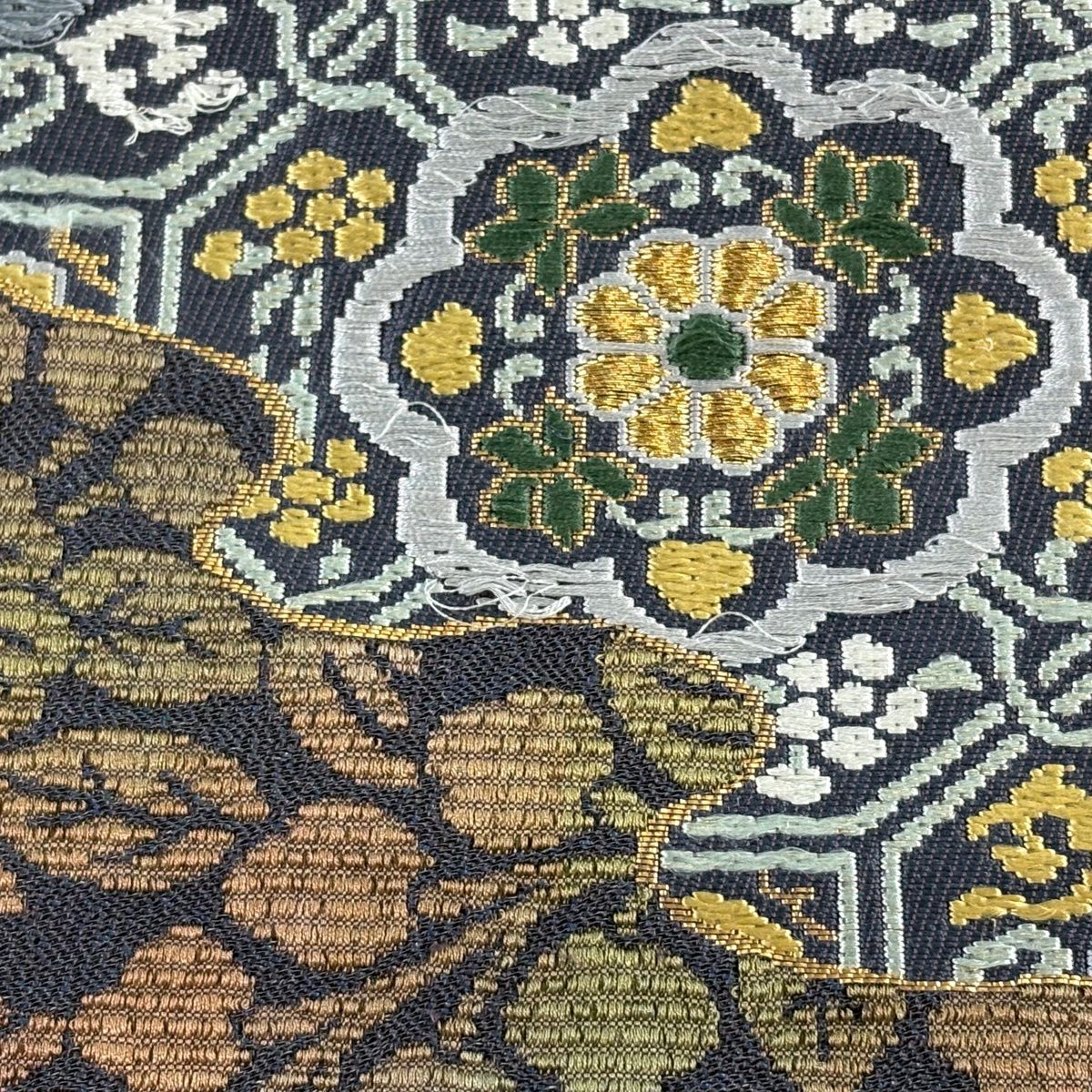 袋帶 名品級 鎌倉文 蜀江華紋 金絲 金金箔 茶紫 大鼓圖案 純蠶絲