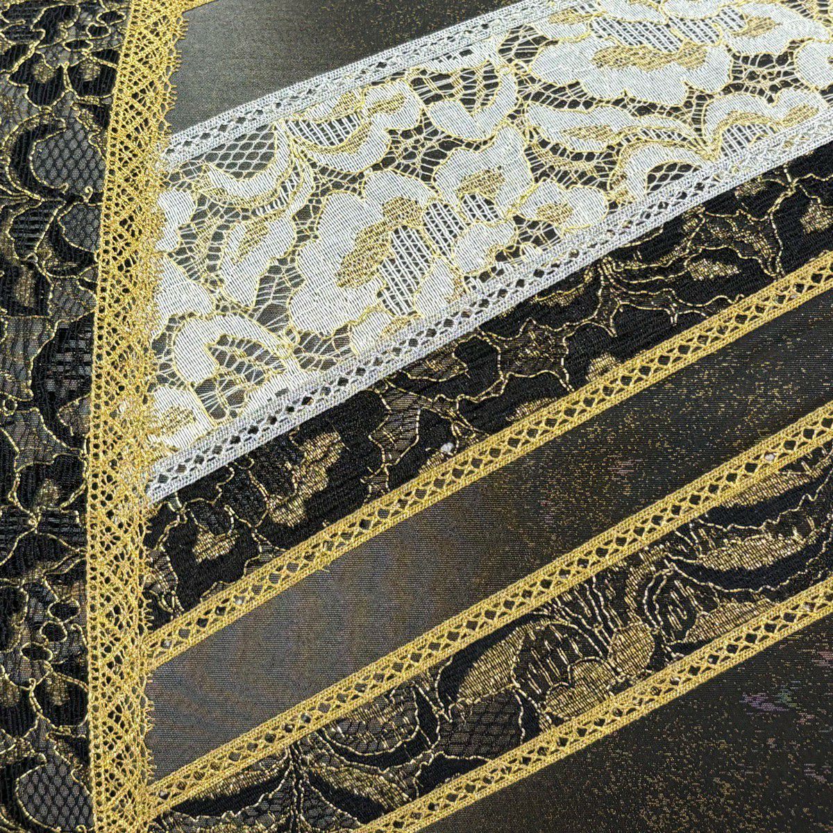 【美品】 袋帶 名品級 草花紋紋 斜紋 金銀絲 蕾絲 黑灰色 大鼓圖案 純蠶絲