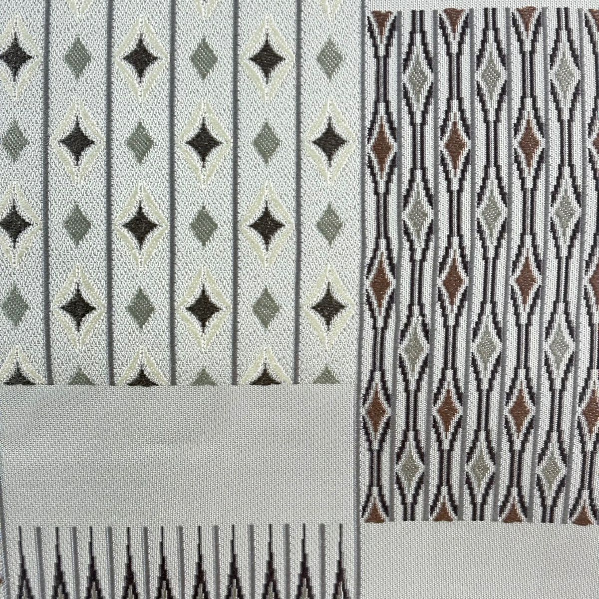 【美品】 袋帶 名品級 變化市松樹 幾何學 灰色 六通 純蠶絲