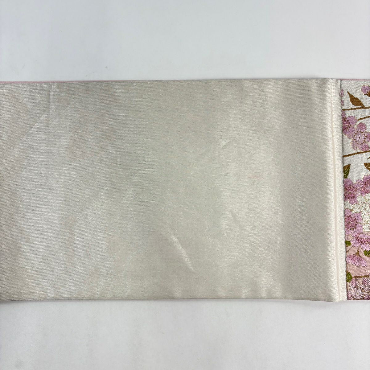 【美品】 袋帶 名品級 ヒロミチナカノ 垂枝櫻 銀線 金金箔 白色 六通 純蠶絲