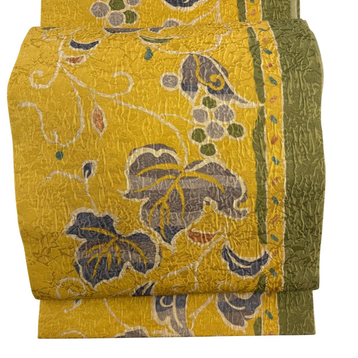 【美品】 袋帶 名品級 附落款 大和 葡萄唐草紋 山吹茶 純蠶絲