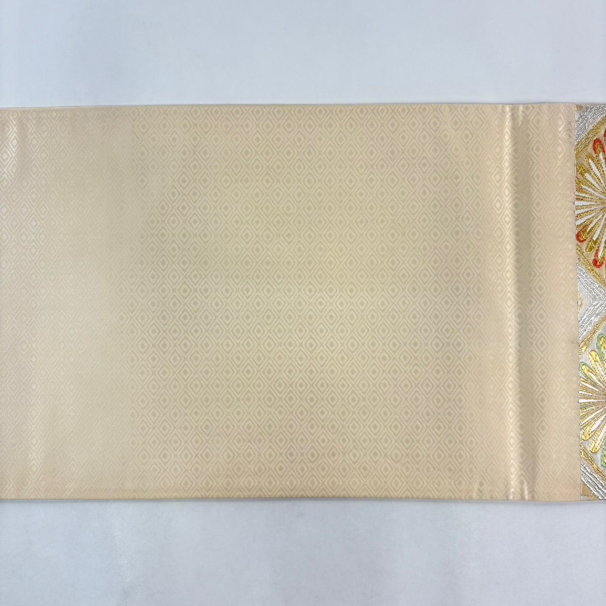 【美品】 袋帶 名品級 花菱 金銀彩 金 深藍 六通 純蠶絲
