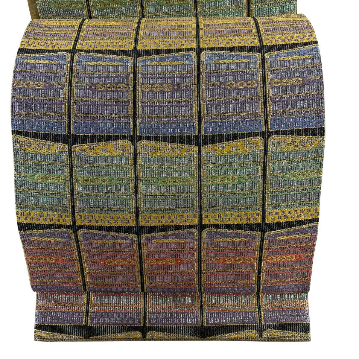 【美品】 袋帶 名品級 證書齊全 妖變綴名物裂 鎧威 金絲 金金箔 黑灰 六通 純蠶絲