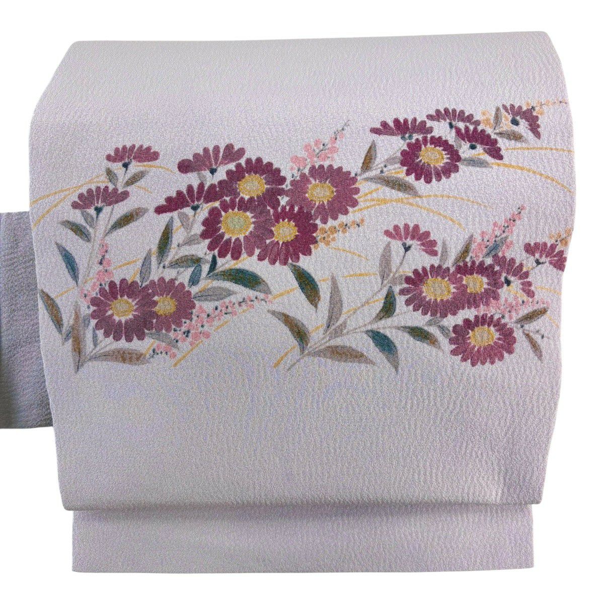 【美品】名古屋帶 名品級 草花紋 金彩裝飾 淺紫 純蠶絲