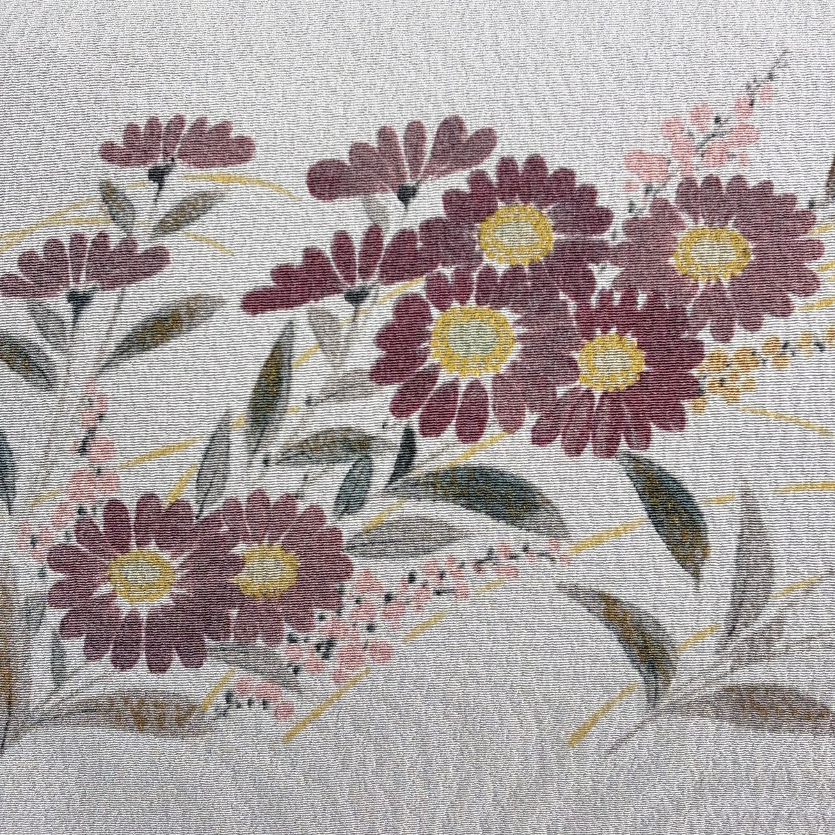 【美品】名古屋帶 名品級 草花紋 金彩裝飾 淺紫 純蠶絲
