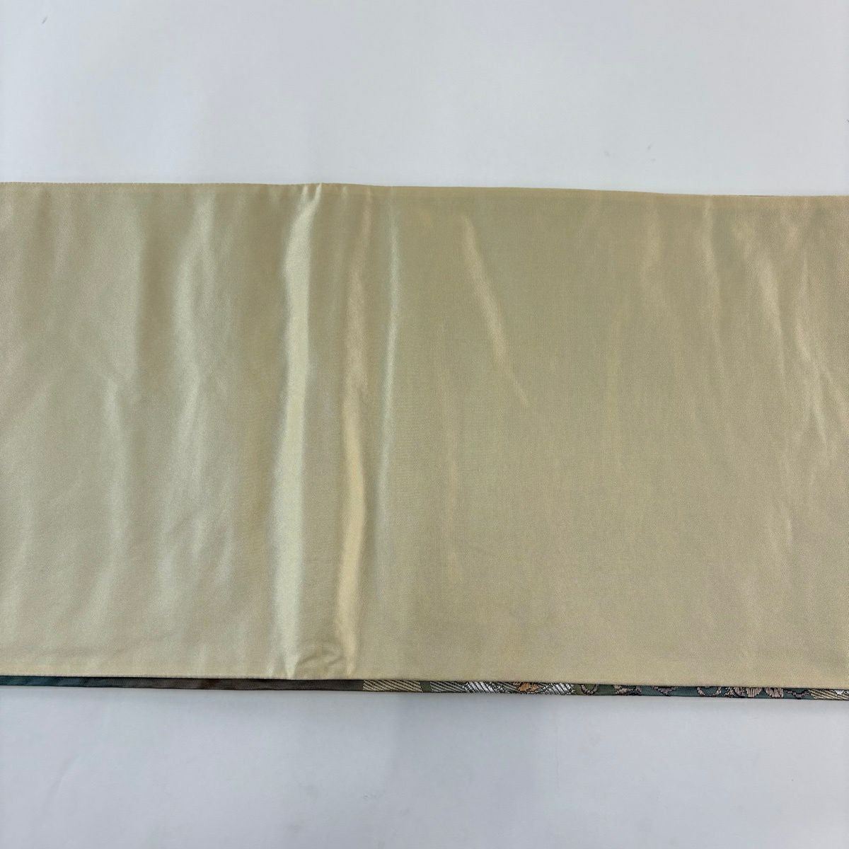 【美品】 袋帶 名品級 證書齊全 菊花花唐草紋 金絲 唐織 灰綠 六通 純蠶絲