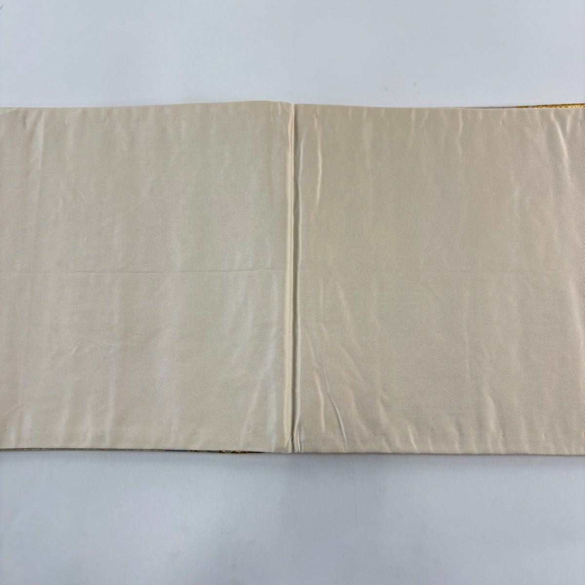 袋帶 名品級 斜格子 幾何圖案 金絲 唐織 米色 六通 純蠶絲
