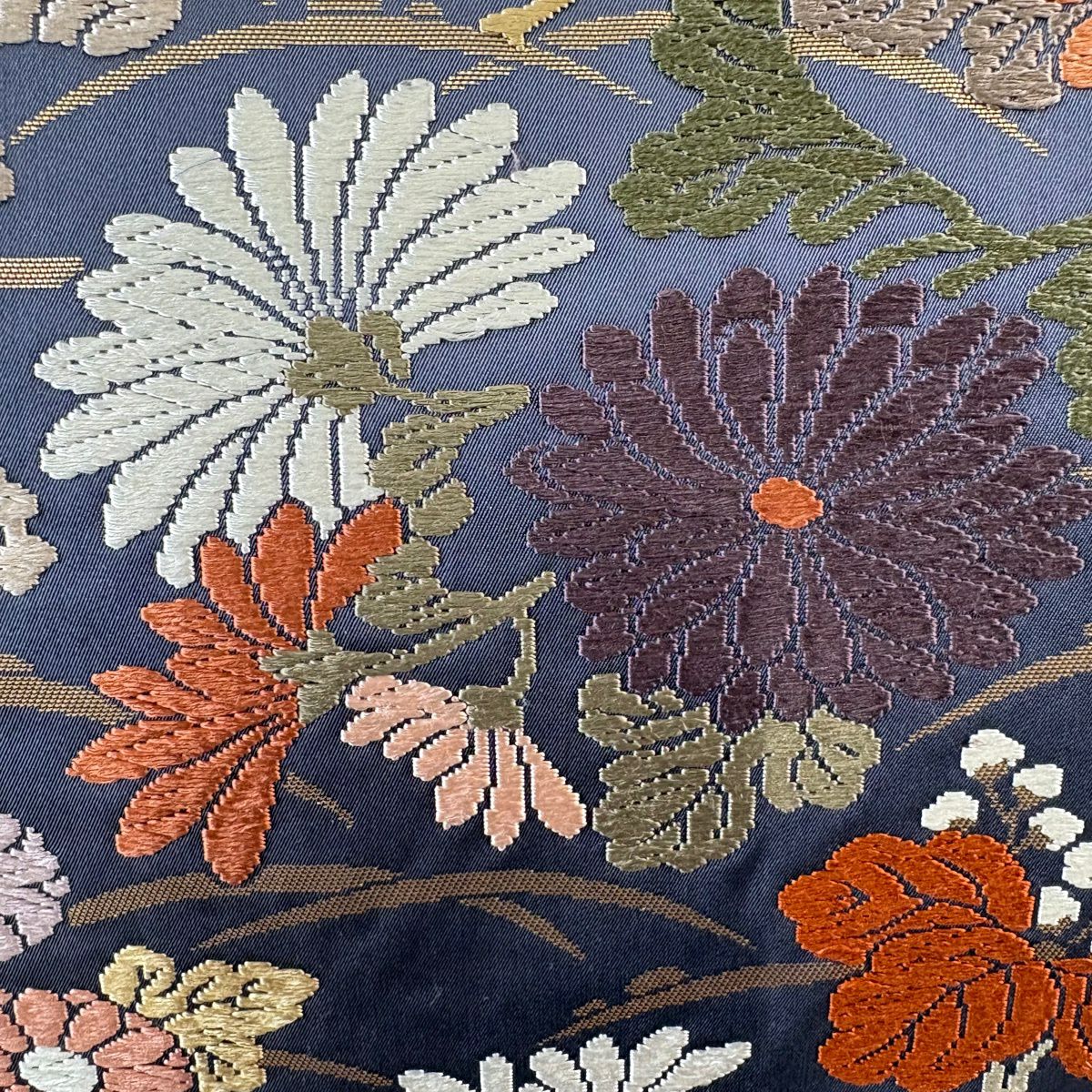 袋帶 名品級 菊花 龜甲 金絲 唐織 青灰 六通 純蠶絲