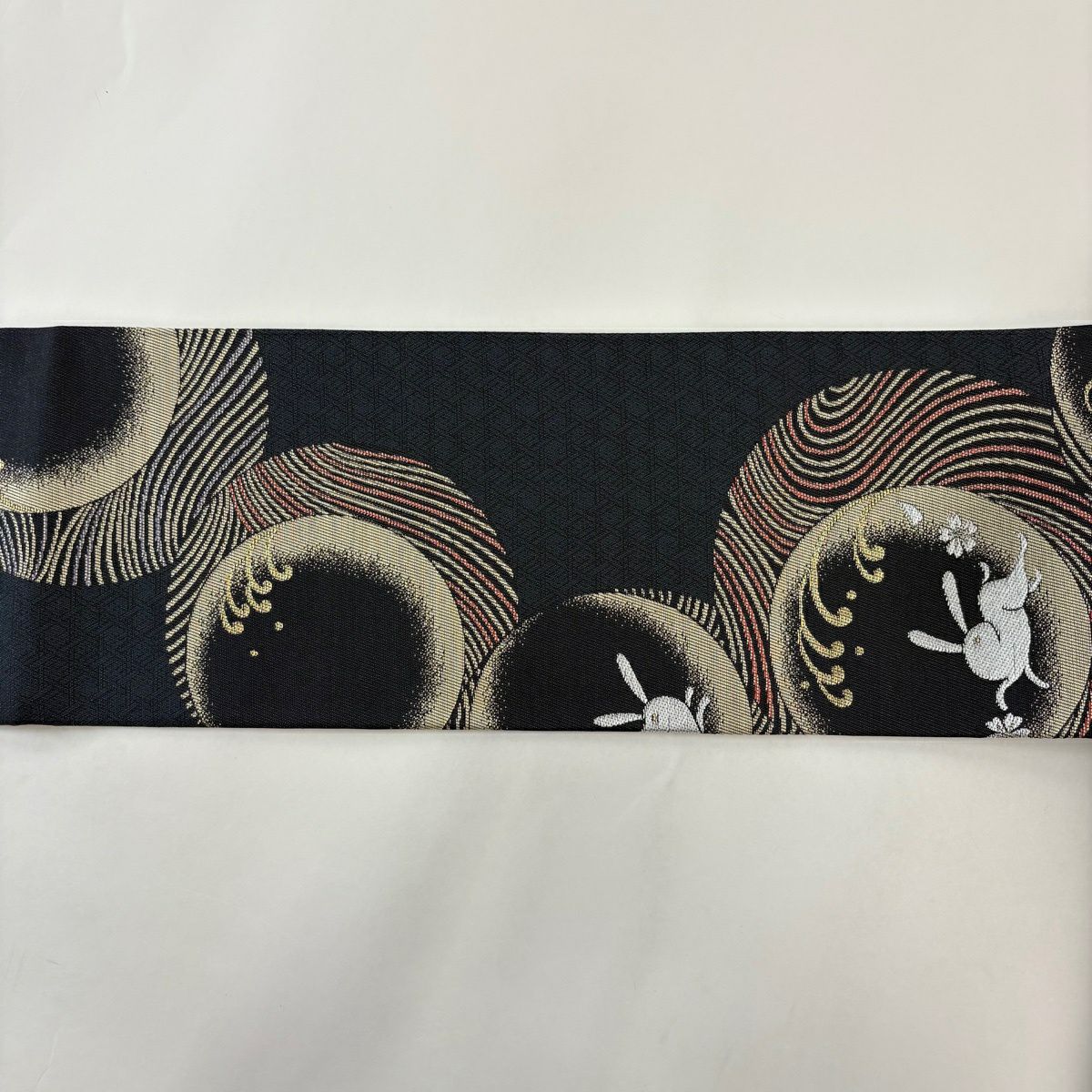 【美品】名古屋帶 名品級 兔子 櫻花 金絲 深藍 純蠶絲