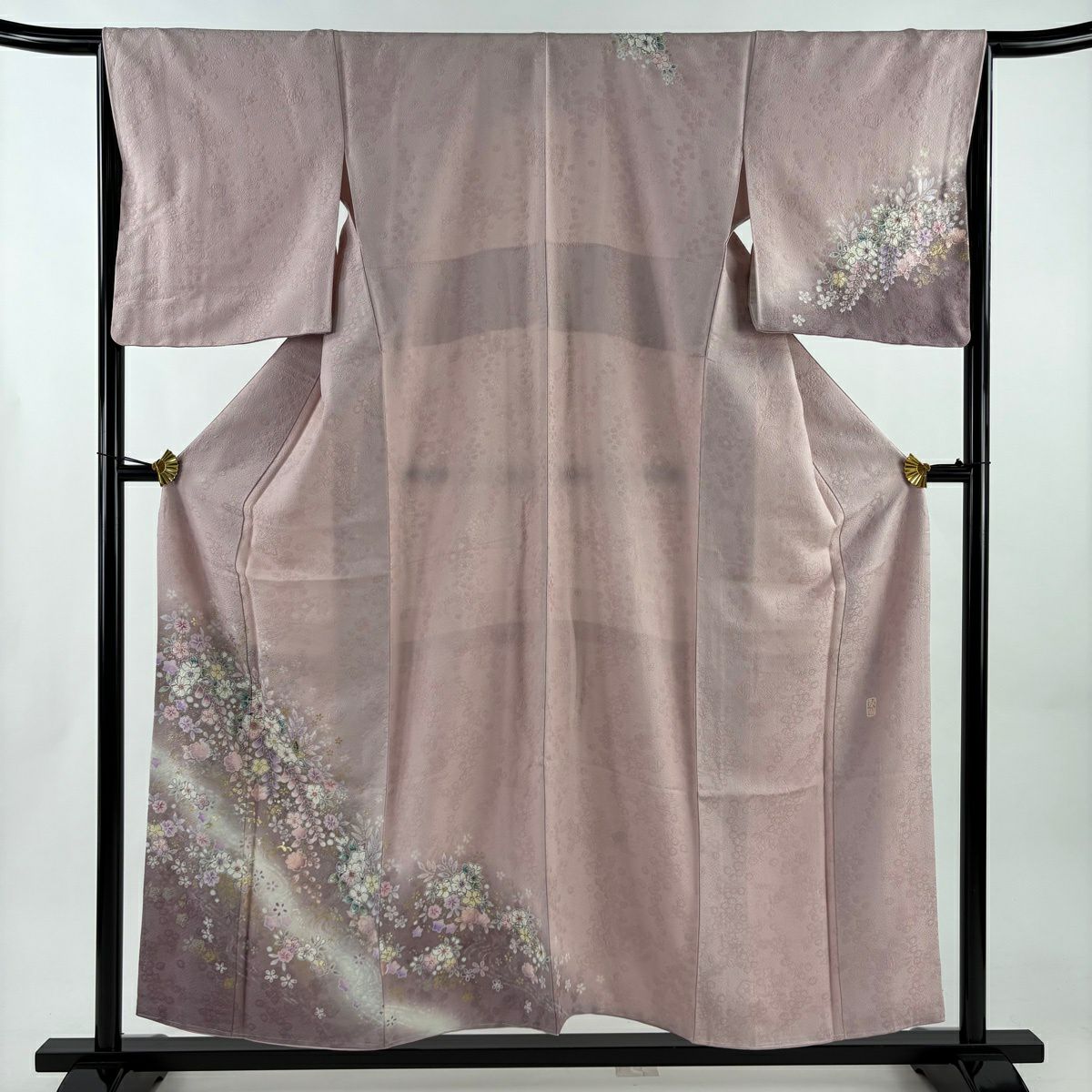 【美品】訪問服 身長156.5cm 袖長66cm M 雙層 翠山工房 やまと 有落款 辻花染 波 螺鈿 金銀彩 粉紅 純蠶絲 名品級