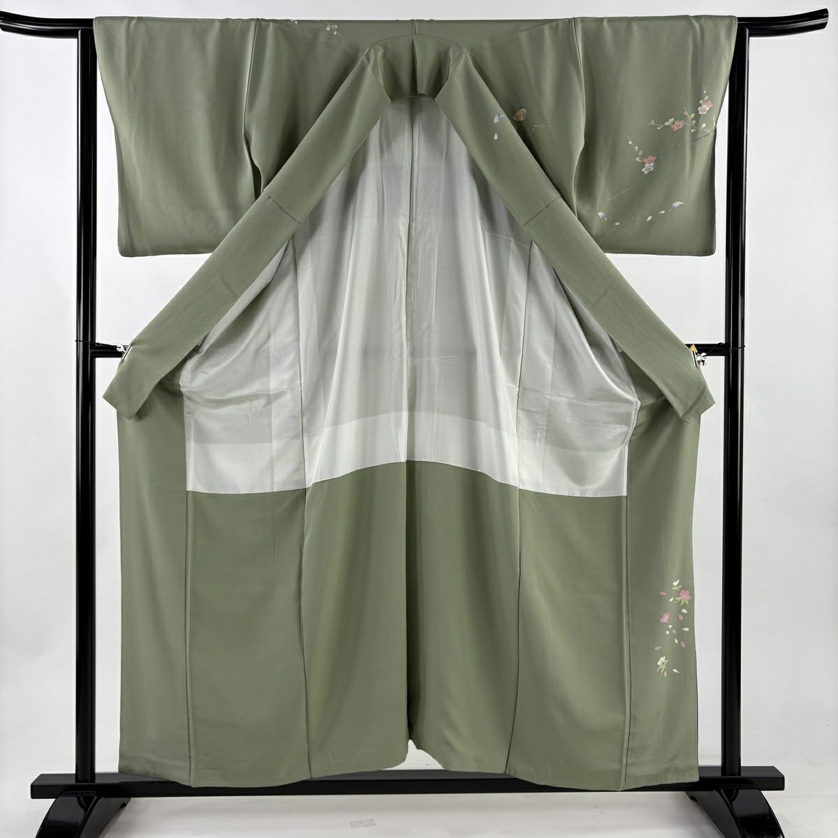 【美品】訪問服 身長157cm 袖長64cm M 雙層 落款あり 姫 道長取 金銀彩 漸層 灰綠 純蠶絲 名品級