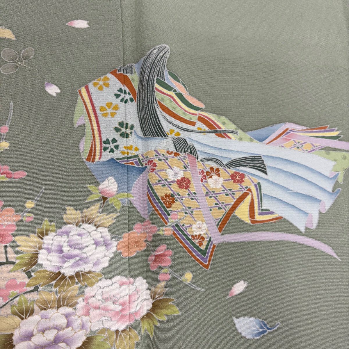 【美品】訪問服 身長157cm 袖長64cm M 雙層 落款あり 姫 道長取 金銀彩 漸層 灰綠 純蠶絲 名品級