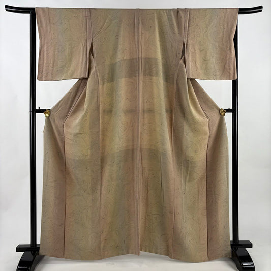 【美品】 小紋 身長164.5cm 袖長66.5cm M 雙層 墨流し 漸層 米色 純蠶絲 名品級