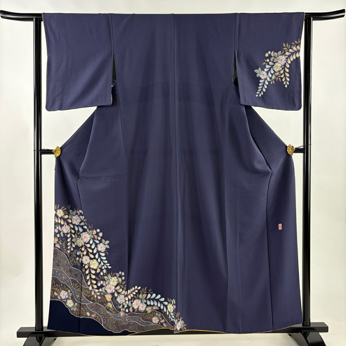 付下 身長158cm 袖長62.5cm S 雙層 翠山工房 大和 有落款 辻花染 花唐草紋 金銀彩 青紫 純蠶絲 名品級