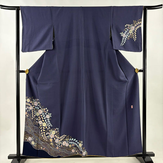 付下 身長158cm 袖長62.5cm S 雙層 翠山工房 大和 有落款 辻花染 花唐草紋 金銀彩 青紫 純蠶絲 名品級