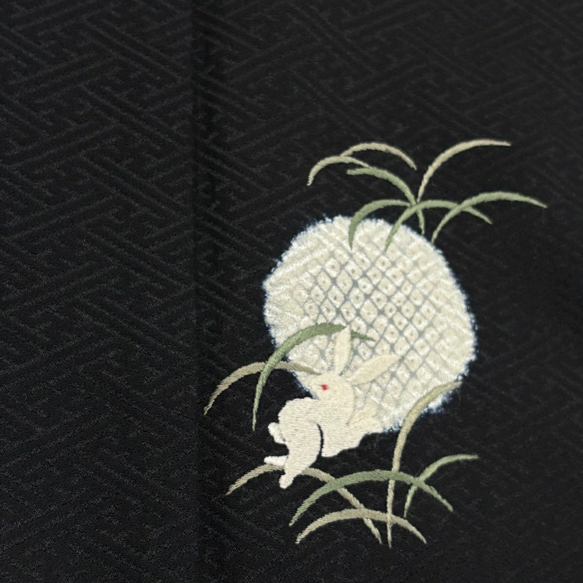小紋 身長161.5cm 袖長67cm M 雙層 兔子 芝 刺繡 絞染 黑 純蠶絲 名品級