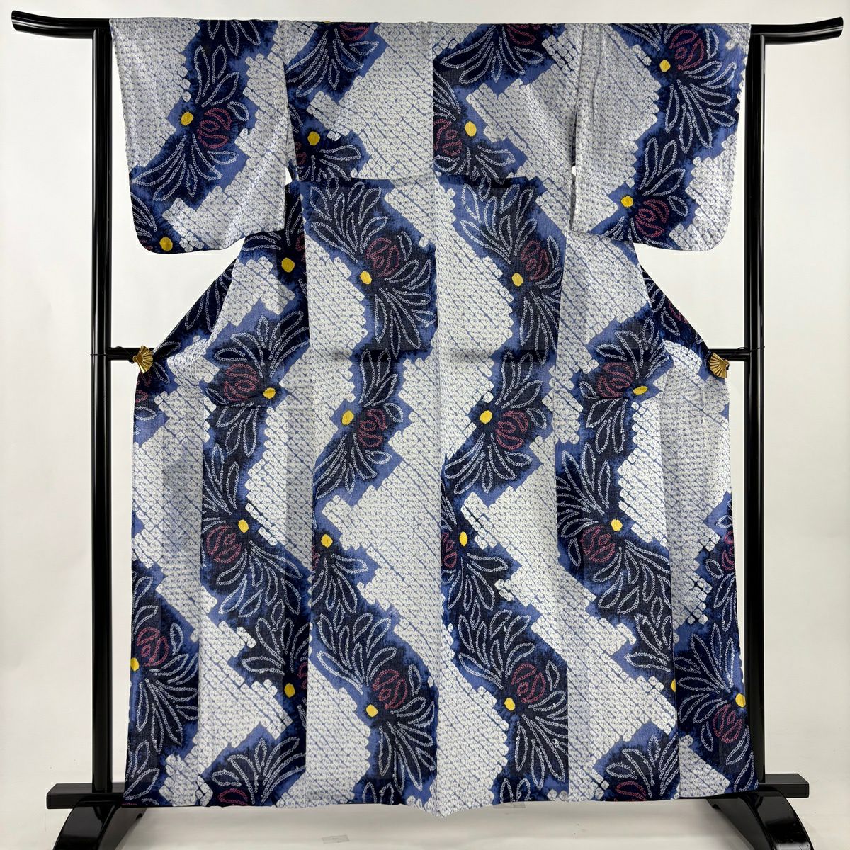 【美品】 浴衣 身長162.5cm 袖長63.5cm S 絞染浴衣 菊花花 青紫 棉 名品級