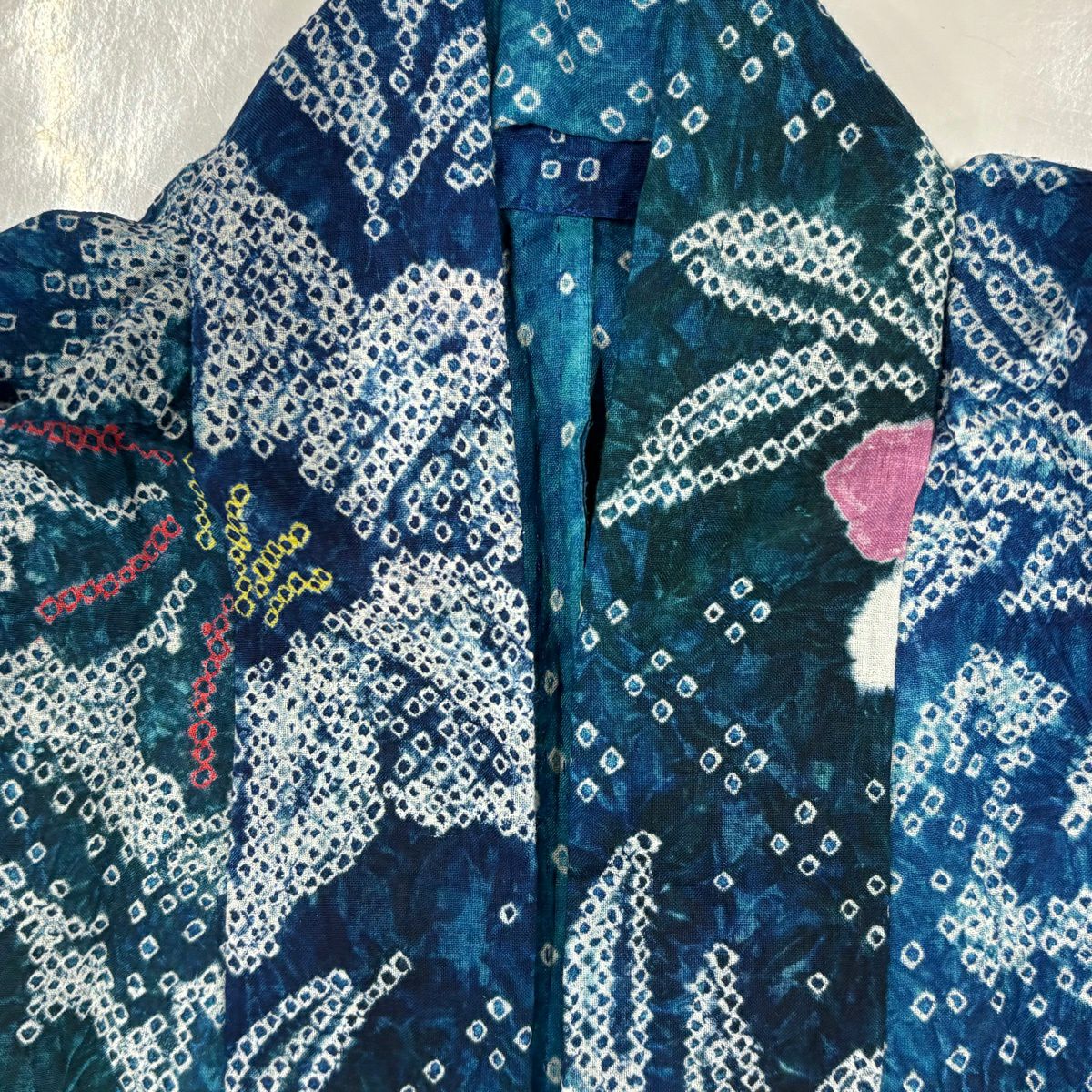 【美品】 浴衣 身長164cm 袖長63cm S 絞染浴衣 草花紋紋 青綠 純棉 名品級