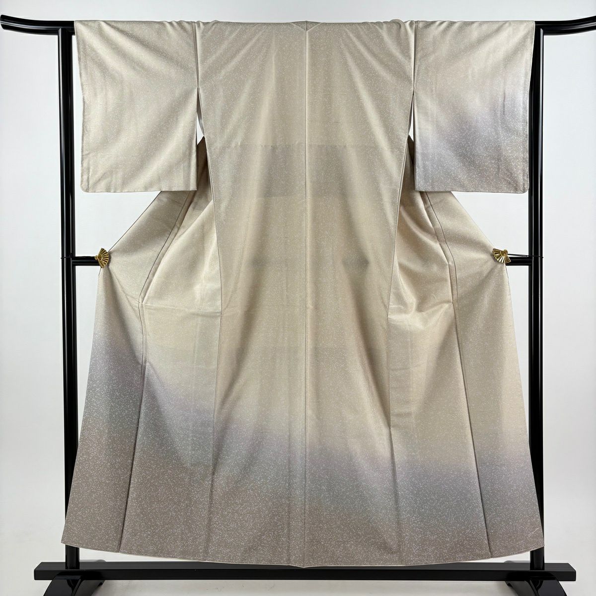 【美品】 付下 身長155cm 袖長63cm S 雙層 紬織織 裾暈染 幾何學 薄綠 純蠶絲 名品級