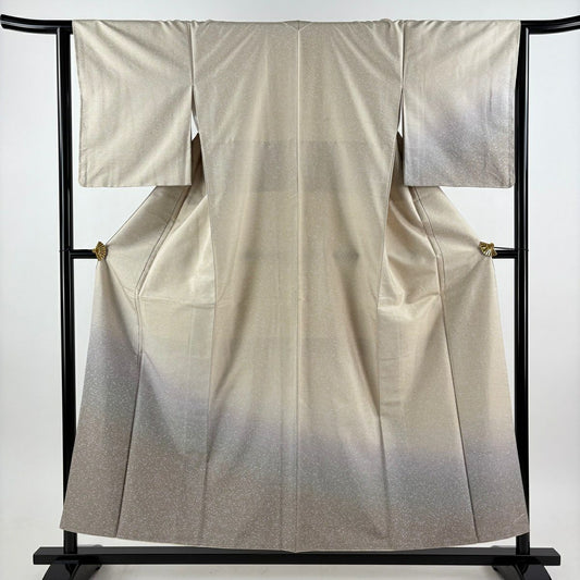 【美品】 付下 身長155cm 袖長63cm S 雙層 紬織織 裾暈染 幾何學 薄綠 純蠶絲 名品級