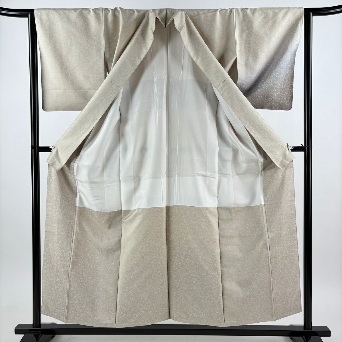【美品】 付下 身長155cm 袖長63cm S 雙層 紬織織 裾暈染 幾何學 薄綠 純蠶絲 名品級