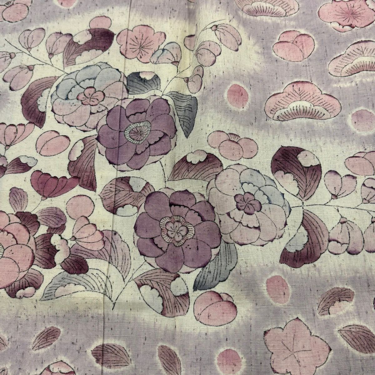 訪問服 身長160.5cm 袖長63cm S 雙層 紬織織 草花紋紋 霞 薄紫 純蠶絲 名品級 一つ紋