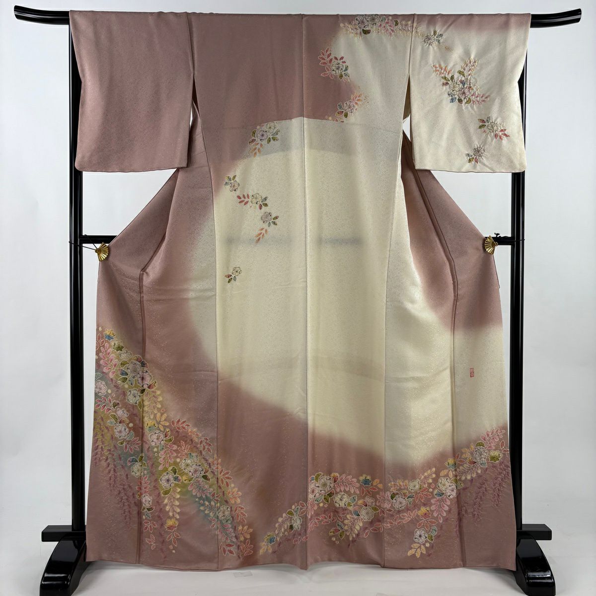 訪問服 身長166.5cm 袖長68cm L 雙層 徳永憲峯 落款あり 辻花染 金銀彩 漸變 粉紅 純蠶絲 名品級