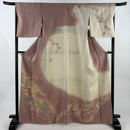 訪問服 身長166.5cm 袖長68cm L 雙層 徳永憲峯 落款あり 辻花染 金銀彩 漸變 粉紅 純蠶絲 名品級