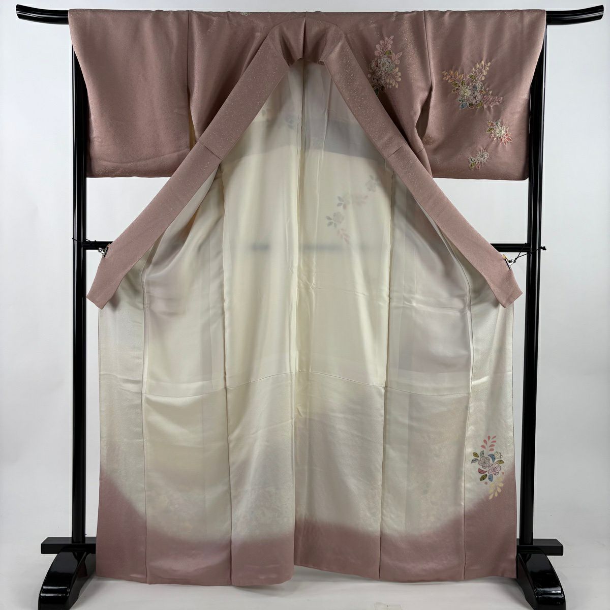 訪問服 身長166.5cm 袖長68cm L 雙層 徳永憲峯 落款あり 辻花染 金銀彩 漸變 粉紅 純蠶絲 名品級
