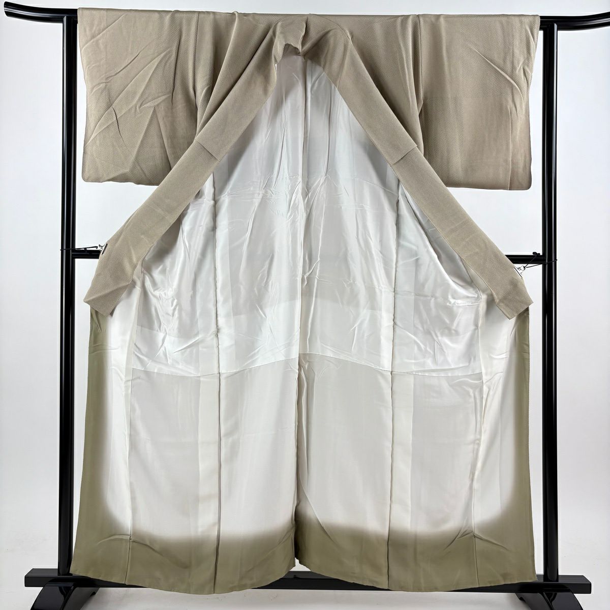 小紋 身長157cm 袖長62.5cm S 雙層 變化市松樹 幾何圖案 灰茶 純蠶絲 名品級