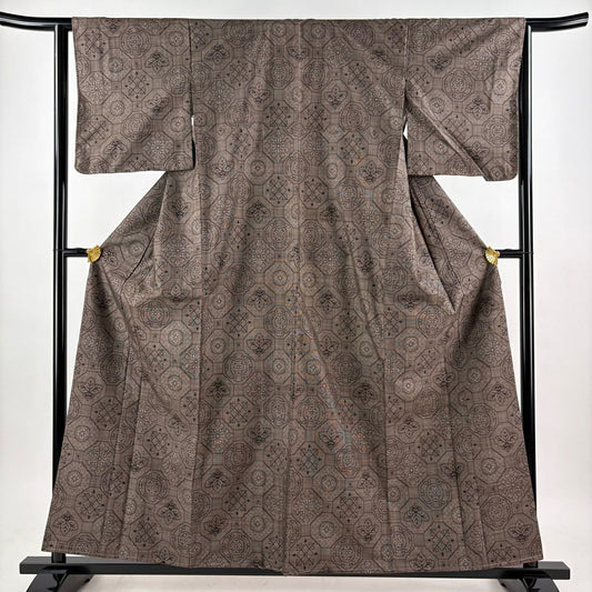 【美品】 紬織 身長159cm 袖長63.5cm S 雙層 蜀江華紋 焦茶 純蠶絲 名品級